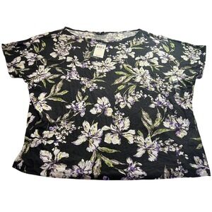 Lauren Ralph Lauren Black, Purple & Green Floral‎ Semi-Sheer Top Size XXL NWT